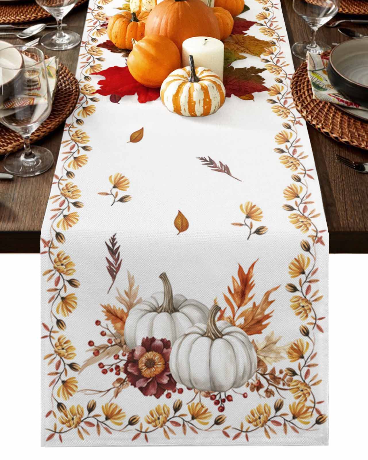 Fall Table Runner Thanksgiving White Pumpkin Table Runners Autumn Maple ...
