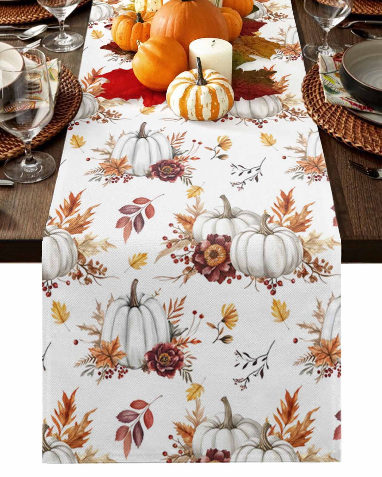 Fall Table Runner Thanksgiving White Pumpkin Table Runners Autumn Maple ...