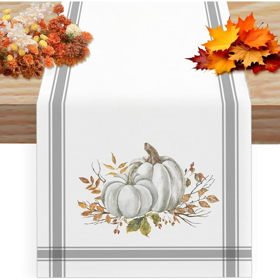 Fall Table Runner for Dining Table – Autumn Harvest Pumpkin Decor for Home, Thanksgiving, Halloween, Rustic Farmhouse Kitchen Decoration
