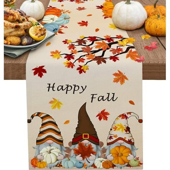 Fall Table Runners 71 Inches Pumpkin Gnome Thanksgiving Runners for Dining Tables Maple Leaf Dinner Runner Kitchen Party Table Decoration