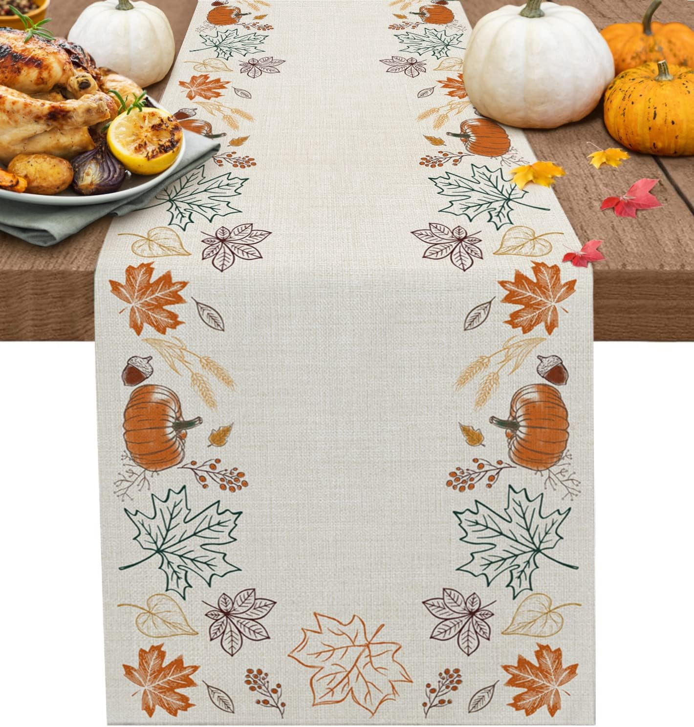 Fall Table Runners 90 Inches Long Pumpkin Pine Cones Maple Leaf Autumn ...