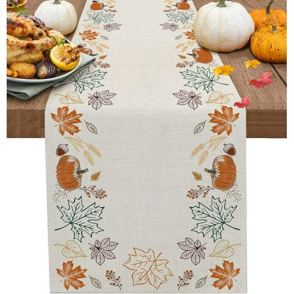 Fall Table Runners 90 Inches Long Pumpkin Pine Cones Maple Leaf Autumn Leaves Thanksgiving Runners for Dining Tables Dinner Runner Kitchen Party Table Decoration