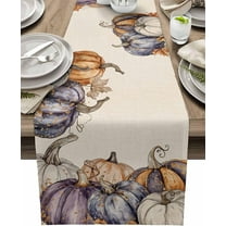 Fall Table Runners Watercolor Purple Orange White Pumpkin Thanksgiving Runners for Dining Tables Maple Leaf Dinner Runner Kitchen Party Table Decoration 13x108 Inch