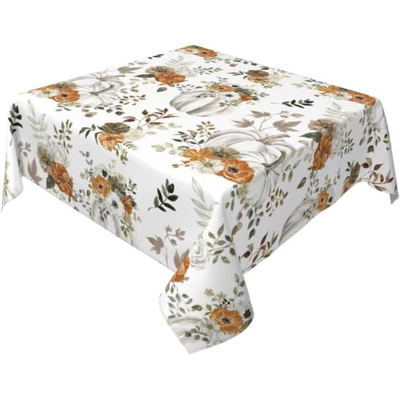 Fall Tablecloth 52x52 Inch Square, Pumpkin Maple Leaves Tablecloths Tablecloths Outdoor Polyester Thanksgiving Autumn Table Cover for Holiday Party Picnic Dinner Decor