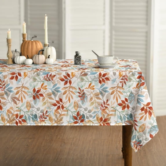 Fall Tablecloth 52x70 Inch, Thanksgiving Autumn Harvest Orange Blue Watercolor Leaf Table Cover for Party Picnic Dinner Decor