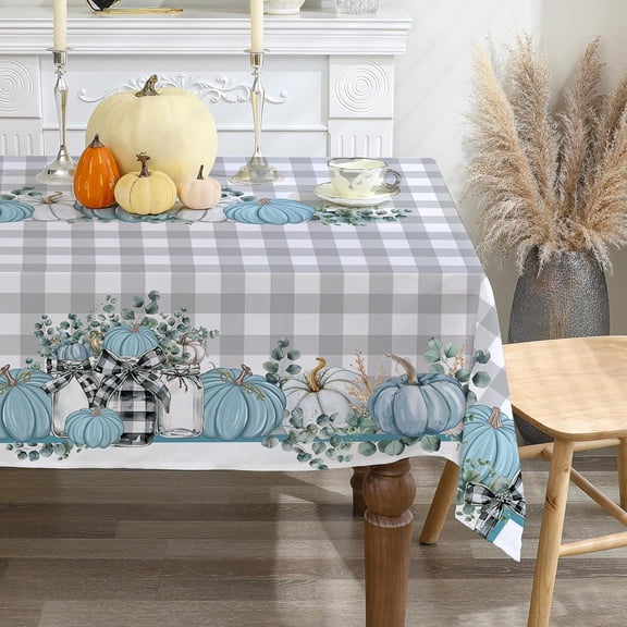 Fall Tablecloth 52x70 Inches, Blue Pumpkins Fall Decorations for Home, Water Resistant Thanksgiving Table Cloth Rectangle for Party, Dinner