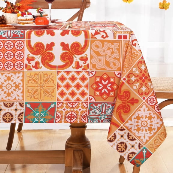 Fall Tablecloth 55x55 Inch Clearance, Boho Table Cloth Square Tables for Fall Decorations, Orange Waterproof Rectangle Tablecloth Decor for Thanksgiving Gift