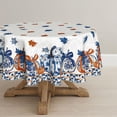 thumbnail image 1 of Fall Tablecloth 60×60 Inch Round, Blue Orange Porcelain Autumn Harvest Pumpkin Washable Seasonal Table Cover for Party Picnic Dinner Decor, 1 of 6