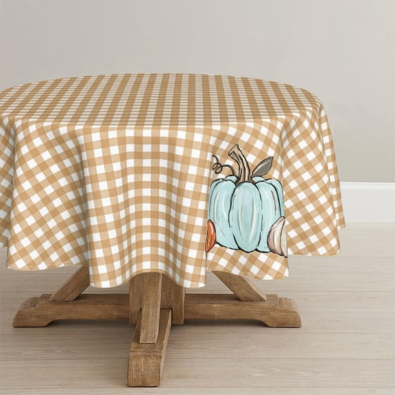 Fall Tablecloth 60×60 Inch Round, Buffalo Plaid Autumn Harvest Pumpkin Washable Seasonal Table Cover for Party Picnic Dinner Decor