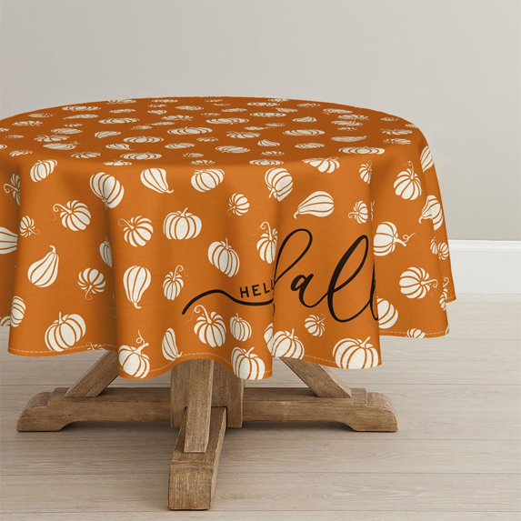 Fall Tablecloth 60×60 Inch Round, Orange Pumpkin Autumn Harvest Washable Seasonal Table Cover for Party Picnic Dinner Decor