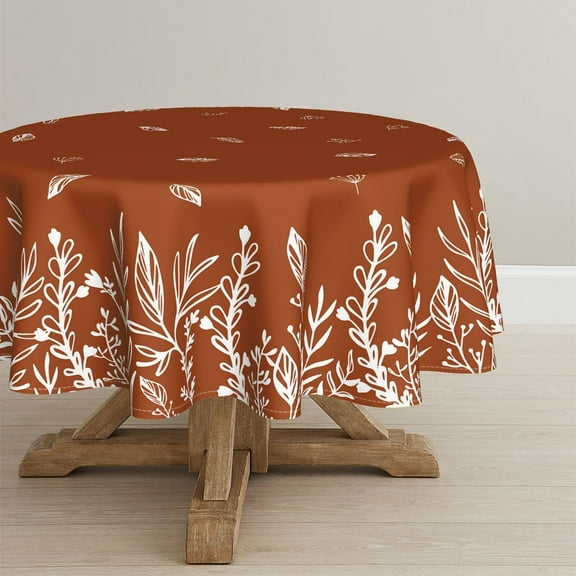 Fall Tablecloth 60×60 Inch Round, Thanksgiving Autumn Harvest Caramel Wild Flowers Table Cover for Party Picnic Dinner Decor