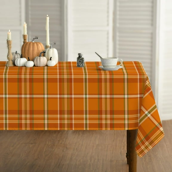 Fall Tablecloth 60×60 Inch Square, Autumn Buffalo Plaid Orange Washable Seasonal Table Cover for Party Picnic Dinner Decor