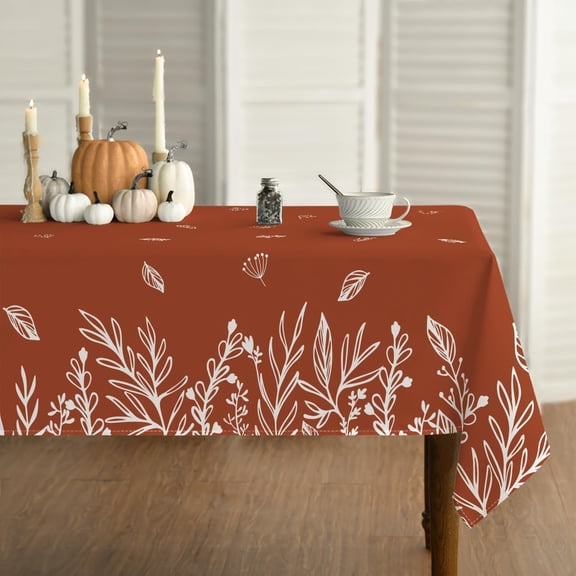 Fall Tablecloth 60×84 Inch Rectangular, Thanksgiving Autumn Harvest Caramel Wild Flowers Table Cover for Party Picnic Dinner Decor