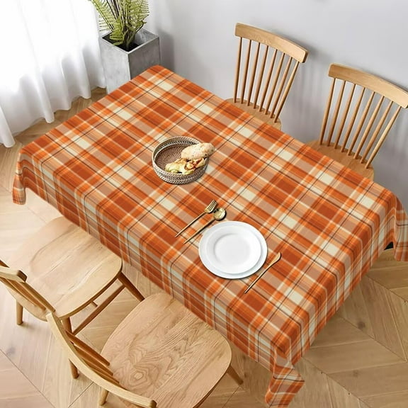 Fall Tablecloth 60 Inch Round Autumn Thanksgiving Plaid Table Cloth Dust-Proof Wrinkle Resistant Rustic Tablecloth for Holiday Kitchen Dining Room Party Picnic Indoor Outdoor