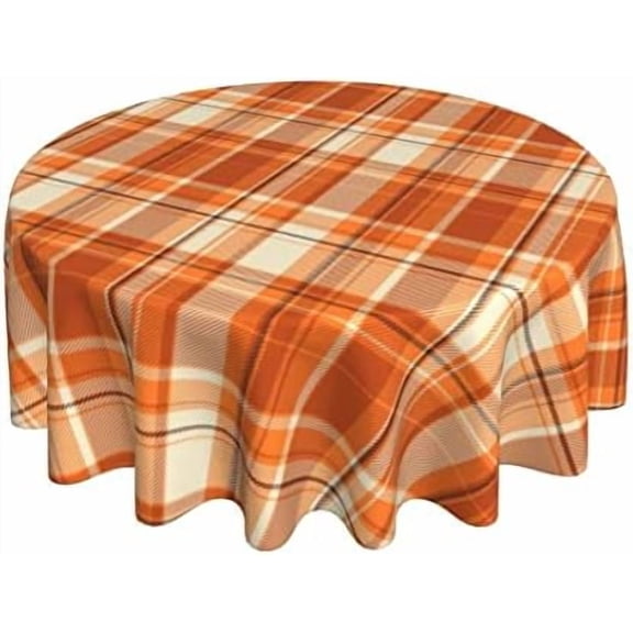 Fall Tablecloth 60 Inch Round Autumn Thanksgiving Plaid Table Cloth Dust-Proof Wrinkle Resistant Rustic Tablecloth for Holiday Kitchen Dining Room Party Picnic Indoor Outdoor