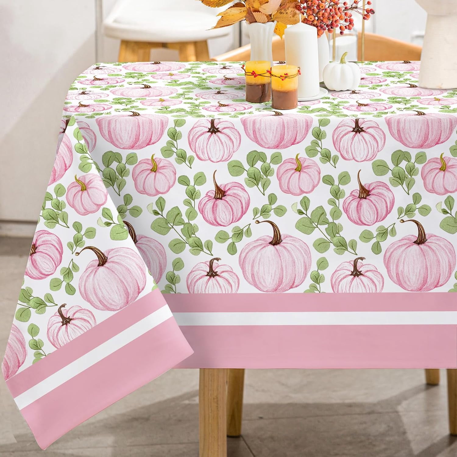 Fall Tablecloth 60 x 102 Inch Pink Pumpkin Table Cover Seasonal ...