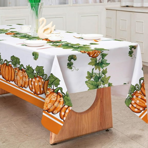 Fall Tablecloth 60 x 102 Inch Rectangle Orange Autumn Pumpkin Table Cover Rustic Thanksgiving Harvest Table Cloth for Farmhouse Picnic Dining Table Decoration