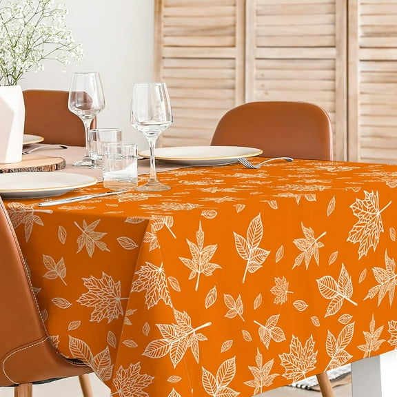 Fall Tablecloth 60 x 102 Inch Rectangle Orange Maple Leaves Table Cover Waterproof Autumn Leaf Table Cloth for Thanksgiving Harvest Farmhouse Picnic Dining Table