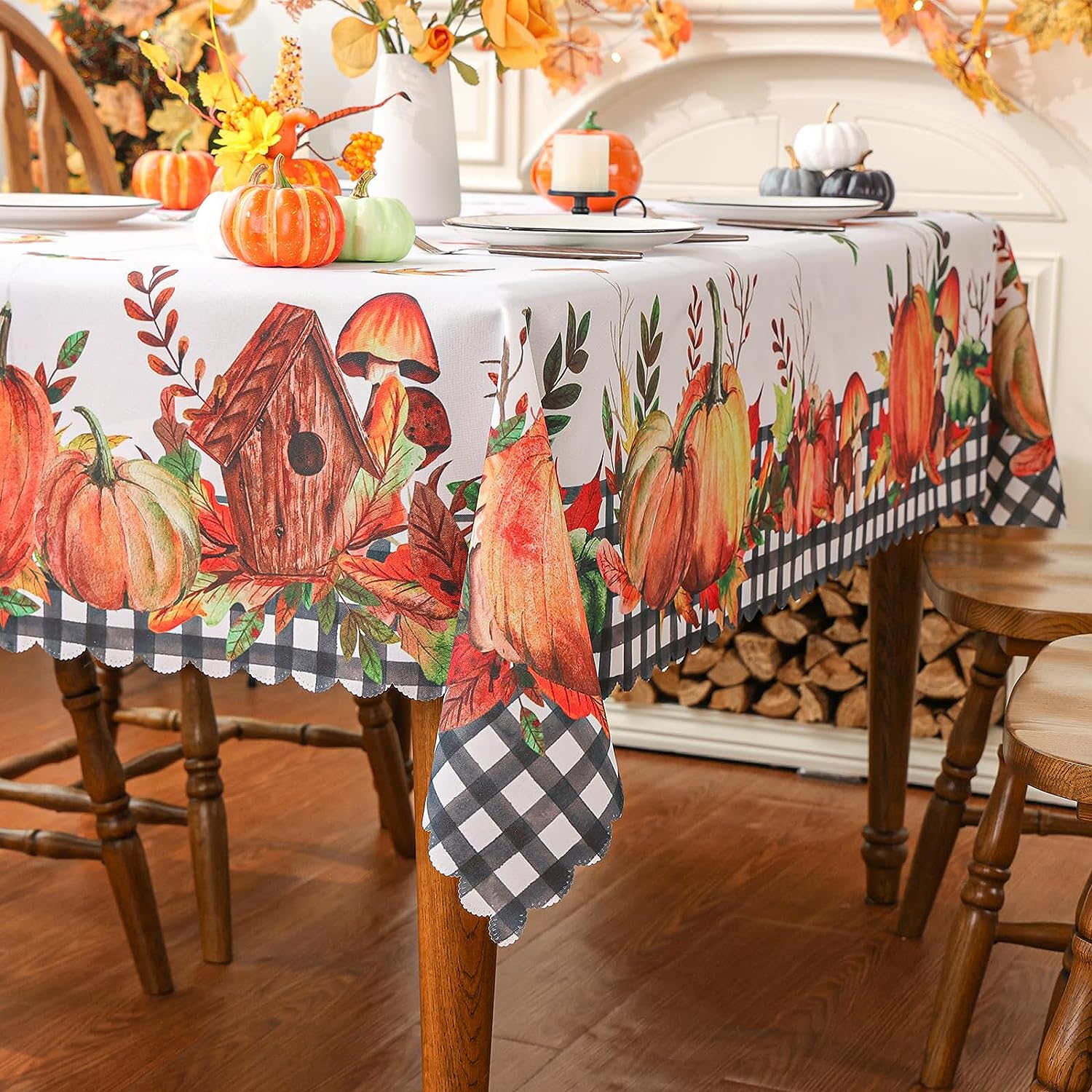 Fall Tablecloth 60 x 104 Inch, Fall Decorations for Home Buffalo Plaid
