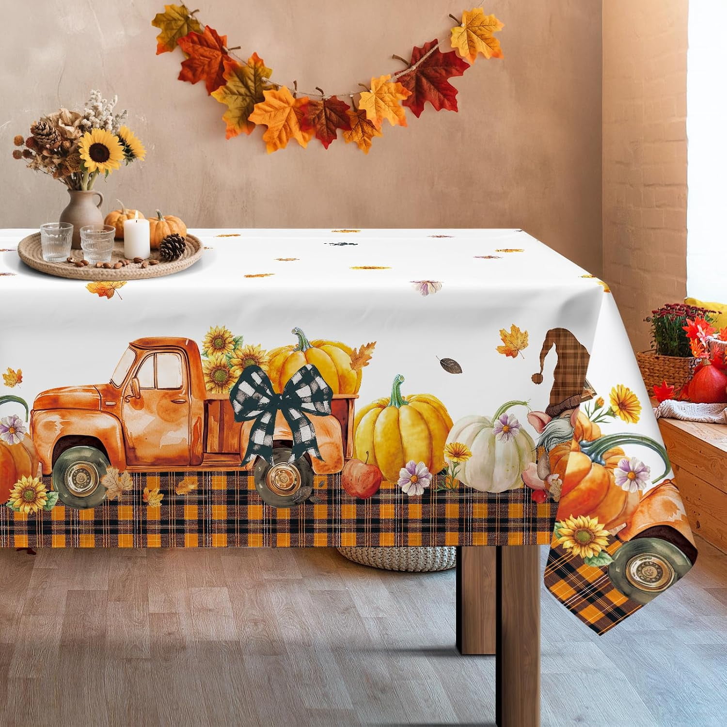 Fall Tablecloth 60 x 120 Inch Rectangular, Harvest Gnome Print ...