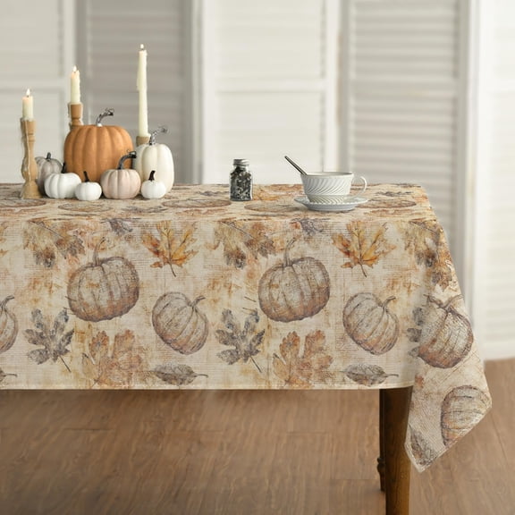 Fall Tablecloth 60 x 84 Inch Rectangular Autumn Harvest Pumpkin Maple Leaves Seasonal Washable Table Cover for Party Picnic Dinner Decor