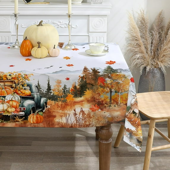 Fall Tablecloth 60x102 Inches Rectangle - Fall Decorations for Home - Fall Mountain Truck Table Cloth Pumpkins Fall Decor for Home, Table, Party, Kitchen