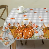 Fall Tablecloth 60x102 Inches Rectangle - Fall Decorations for Home - Grey Plaid Pumpkins Table Cloth Harvest Fall Decor for Home, Table, Party, Kitchen