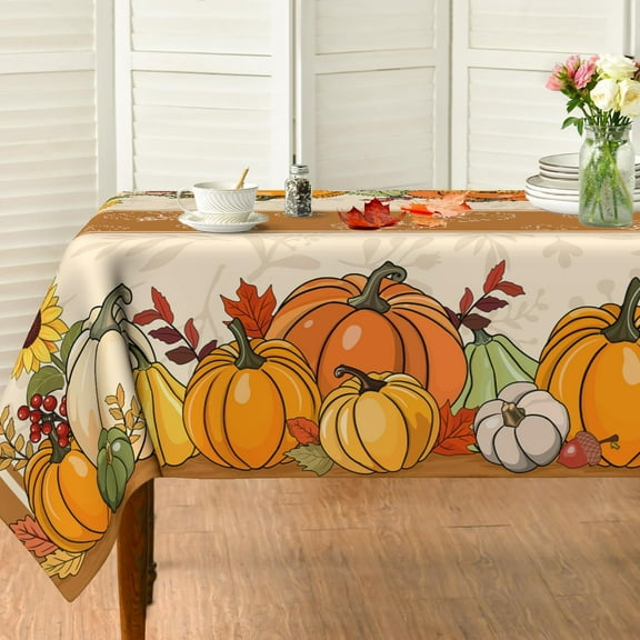 Fall Tablecloth 60x104 Inch Rectangle, Fall Decorations For The Home Pumpkin Leaves Table Cloth Harvest Season, Autumn Tablecloths Cover Oblong Polyester Vintage for Thanksgiving Picnic Party Dinner