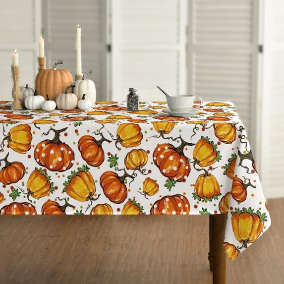 Fall Tablecloth 60x104 Inch Rectangular, Thanksgiving Autumn Harvest Orange Watercolor Pumpkins Table Cover for Party Picnic Dinner Decor