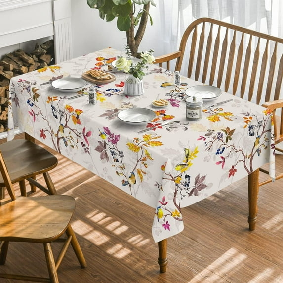 Fall Tablecloth 60x120 Inch, Thanksgiving Autumn Harvest Watercolor Birds Trees Table Cover for Party Picnic Dinner Decor Black