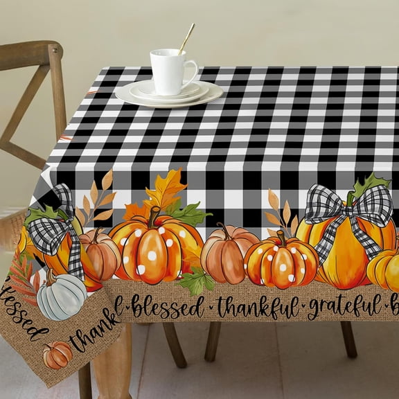 Fall Tablecloth 60x120 for Recatangle Table - Vintage Fall Decorations for Home - Black Plaid Pumpkins Table Cloth Thanksgiving Decor for Dinning, Home, Party