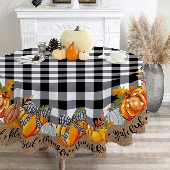 Fall Tablecloth 60x120 for Recatangle Table - Vintage Fall Decorations for Home - Black Plaid Pumpkins Table Cloth Thanksgiving Decor for Dinning, Home, Party