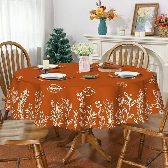 Fall Tablecloth 60x60 Inch Round, Fall Decor Leaves Table Cloths Seasonal Autumn Thanksgiving Decorations for Home Scallop Edge Waterproof Party Dining Table Cover