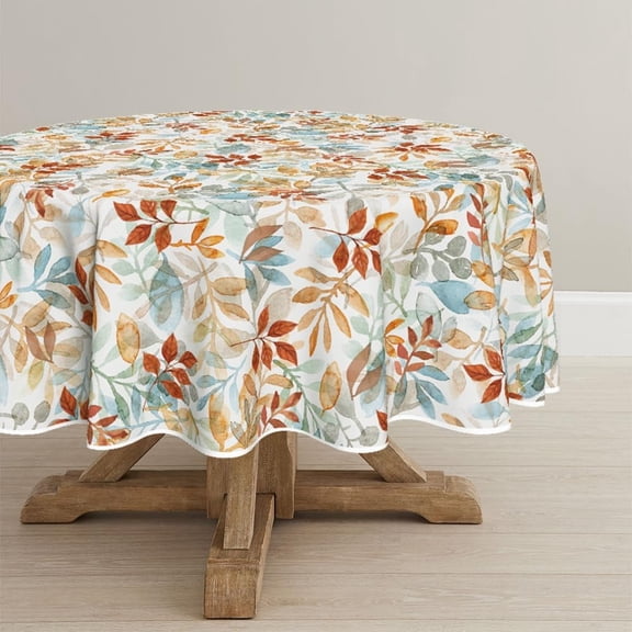 Fall Tablecloth 60x60 Inch Round, Thanksgiving Autumn Harvest Orange Blue Watercolor Leaf Table Cover for Party Picnic Dinner Decor