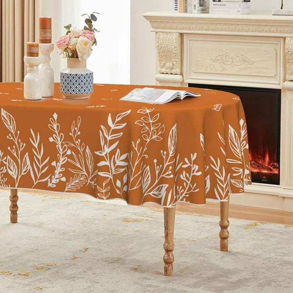 Fall Tablecloth 60x60 Inch Square, Thanksgiving Autumn Harvest Orange Wild Flowers Table Cover for Party Picnic Dinner Decor