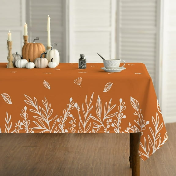 Fall Tablecloth 60x60 Inch Square, Thanksgiving Autumn Harvest Orange Wild Flowers Table Cover for Party Picnic Dinner Decor