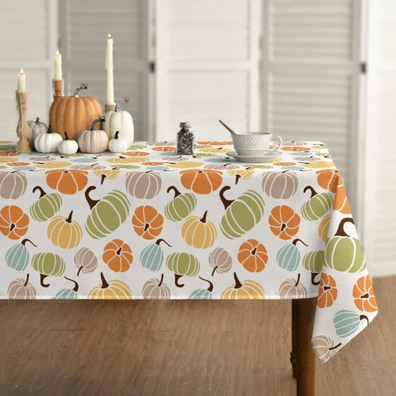 Fall Tablecloth 60x60 Inch Square, Thanksgiving Autumn Harvest Orange Yellow Blue Green Colorful Pumpkins Table Cover for Party Picnic Dinner Decor