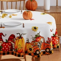 Fall Tablecloth 60x84 Inch Oval, Buffalo Plaid Harvest Orange Truck Gnome Pumpkin Table Cloth Seasonal Autumn Thanksgiving Party Decor Waterproof Table Cover