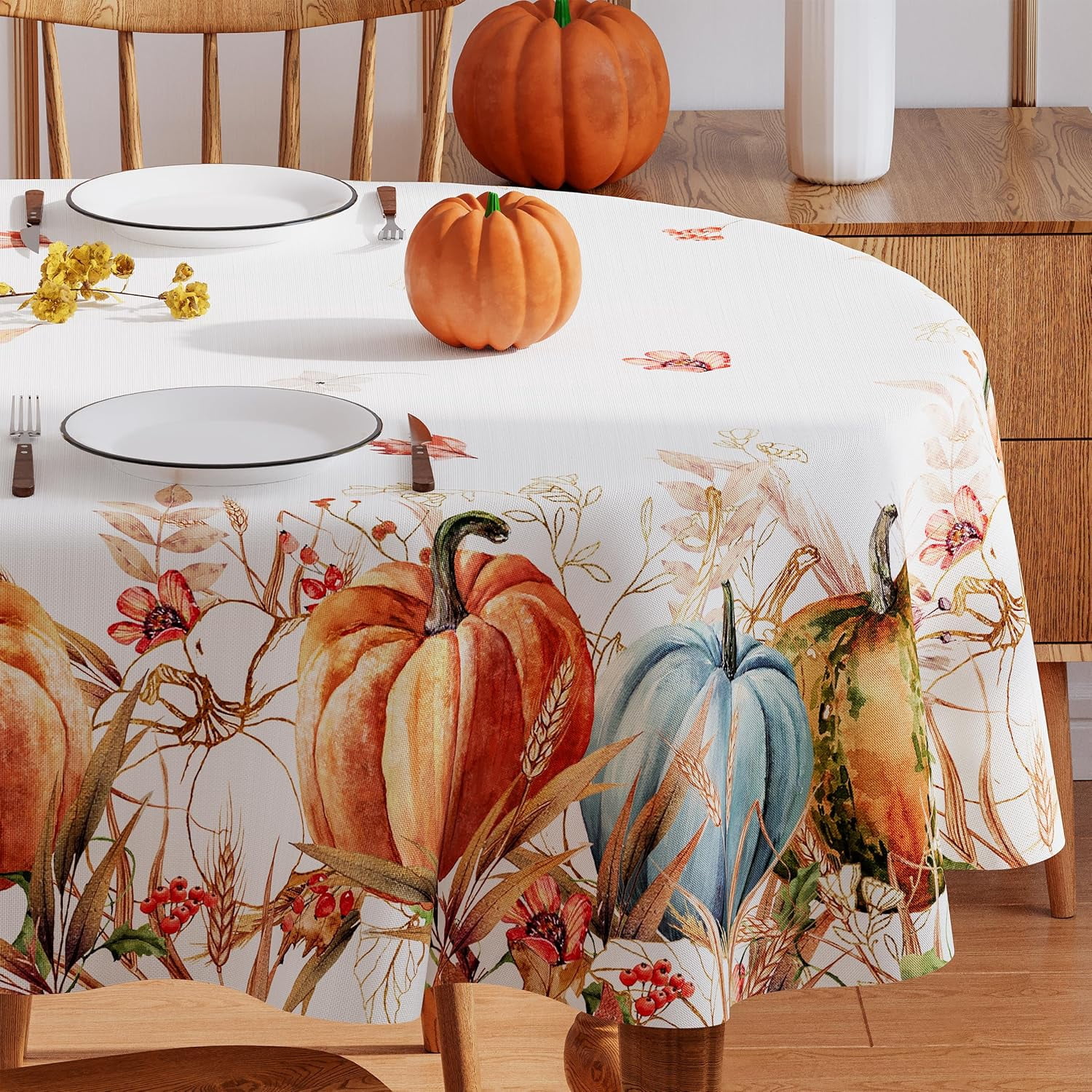 Fall Tablecloth 60x84 Inch Oval, Watercolor Pumpkin Table Cloths ...