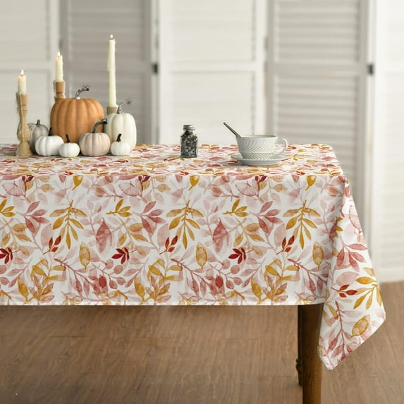 Fall Tablecloth 60x84 Inch, Thanksgiving Autumn Harvest Orange Red Watercolor Leaf Table Cover for Party Picnic Dinner Decor