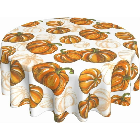 Fall Tablecloth 70 Inch Round Burnt Orange Pumpkin Table Cloth,Autumn Harvest Thanksgiving Stain Resistance Polyester Farmhouse Indoor Outdoor Table Covers for Kitchen Dining Party Picnic