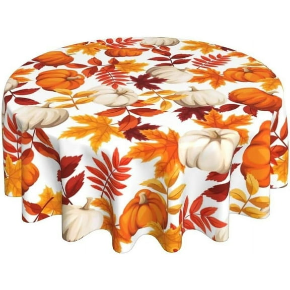 Fall Tablecloth 70 Inch Round Rustic Thanksgiving Pumpkin Maple Leaves Tablecloths Fabric Farmhouse Autumn Table Cloth Decorative for Picnic Party Holiday Home Indoor Outdoor