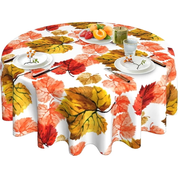 Fall Tablecloth Autumn Maple Leaf Tablecloth Round 60 Inch Washable Reusable Fall Leaf Table Cloth for Home Parties Dinner Picnic Dining Kitchen Decor
