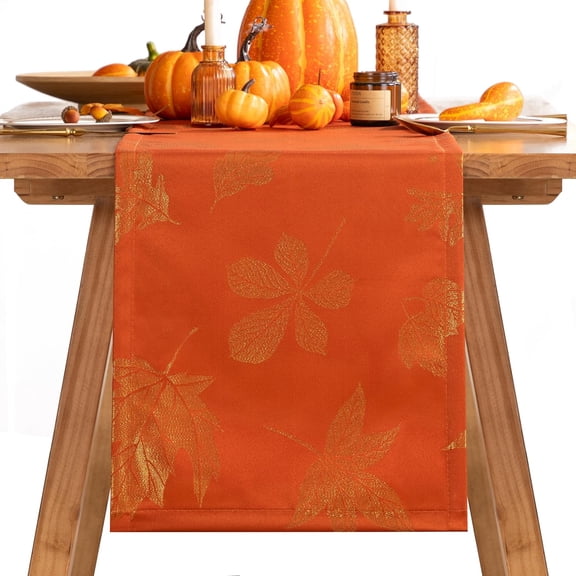 Fall Tablecloth Autumn Metallic Leaf Weaven Damask Farbric Tablecloths, Spillproof Easy Care Tablecover for Thanksgiving, Harvest, Gathering Party Decoration, Rust, Round 60 Inch