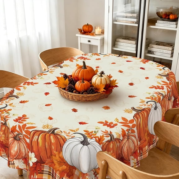 Fall Tablecloth Autumn Pumpkin Maple Leaves Tablecloths Oval 60x102 Inch Table Cover for Thanksgiving Dinning Table Decorations