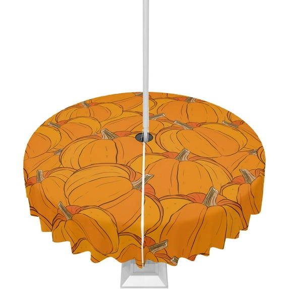 Fall Tablecloth Autumn Pumpkin Orange Round Outdoor Tablecloths 60 Inch, Waterproof Patio Table Cloths with Umbrella Hole and Zipper, Harvest Table Cover for Outdoor Tables Picnic Holiday Thanksigving