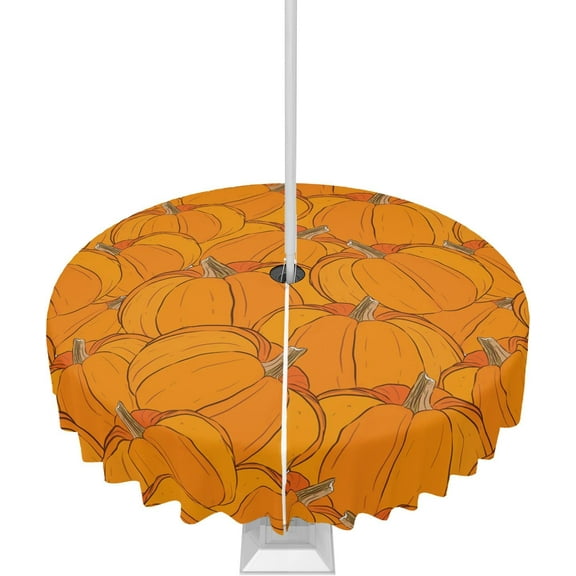 Fall Tablecloth Autumn Pumpkin Orange Round Outdoor Tablecloths 60 Inch, Waterproof Patio Table Cloths with Umbrella Hole and Zipper, Harvest Table Cover for Outdoor Tables Picnic Holiday Thanksigving