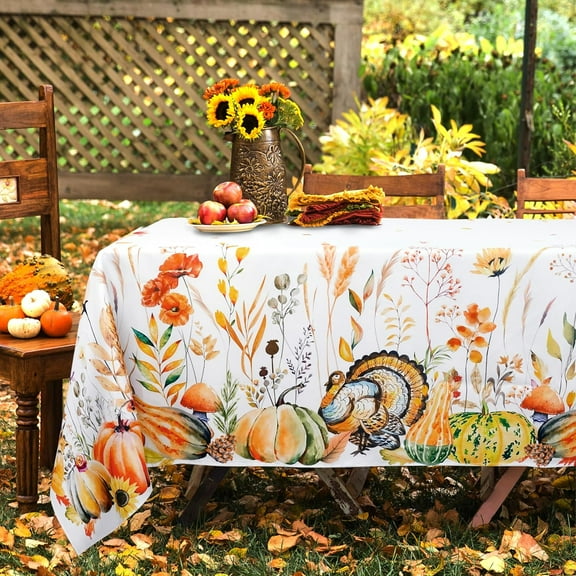 Fall Tablecloth Autumn Pumpkin Thanksgiving Table Cloths for Rectangle Tables Waterproof Fabric Table Cover for Dining Kitchen Decorations 60"x 84" Oblong/Rectangle