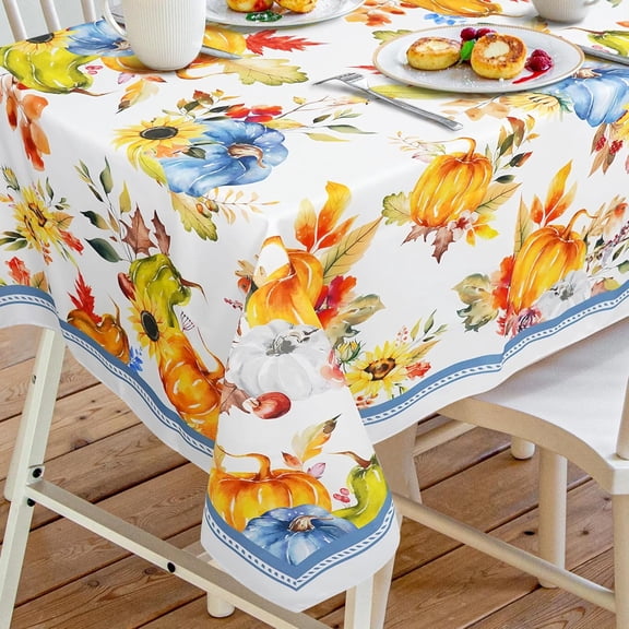 Fall Tablecloth Autumn Pumpkin Thanksgiving Table Cloths for Rectangle Tables Waterproof Fabric Table Cover for Dining Kitchen Decorations 60"x 84" Oblong/Rectangle