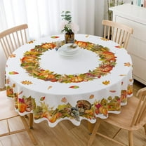 Fall Tablecloth, Autumn Turkey Maple Leaves Pumpkin Table Cloth Waterproof, Fall Thanksgiving Day Kitchen Table Decor for Dining Holiday Party 60x60 Inch Round